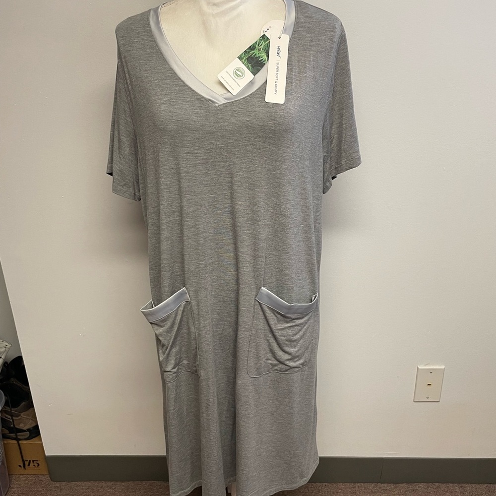 Gray V-Neck Pocket Dress Xl